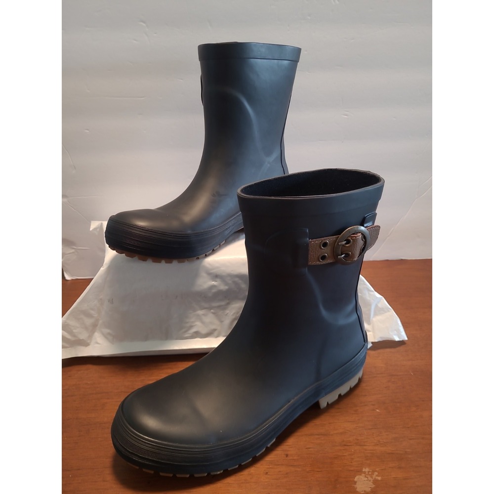 Chooka Everyday Mid Buckle Black Rubber Mid Calf Pull On Rain Boots Sz 6